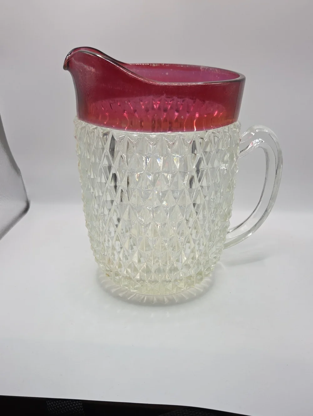 Diamond Point Ruby Glass Pitcher. Indiana Glass. Vintage